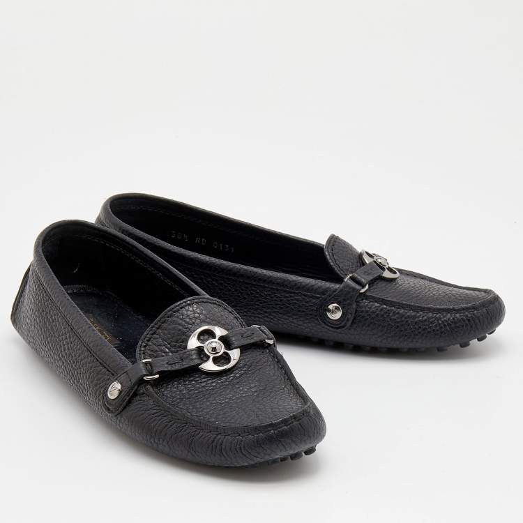 Pre Owned Louis Vuitton Black Grained Leather Rumor Loafers Size 38.5
