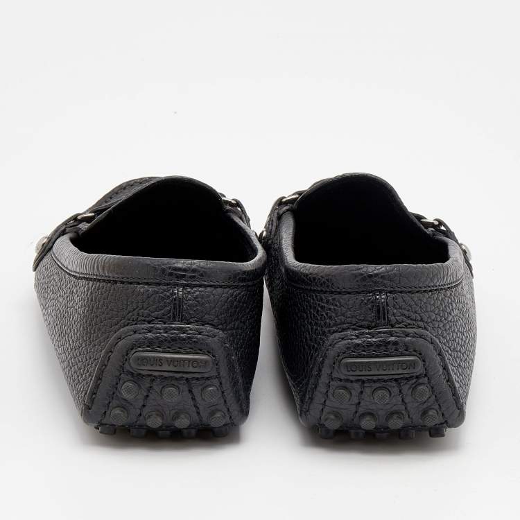 Pre Owned Louis Vuitton Black Grained Leather Rumor Loafers Size 38.5