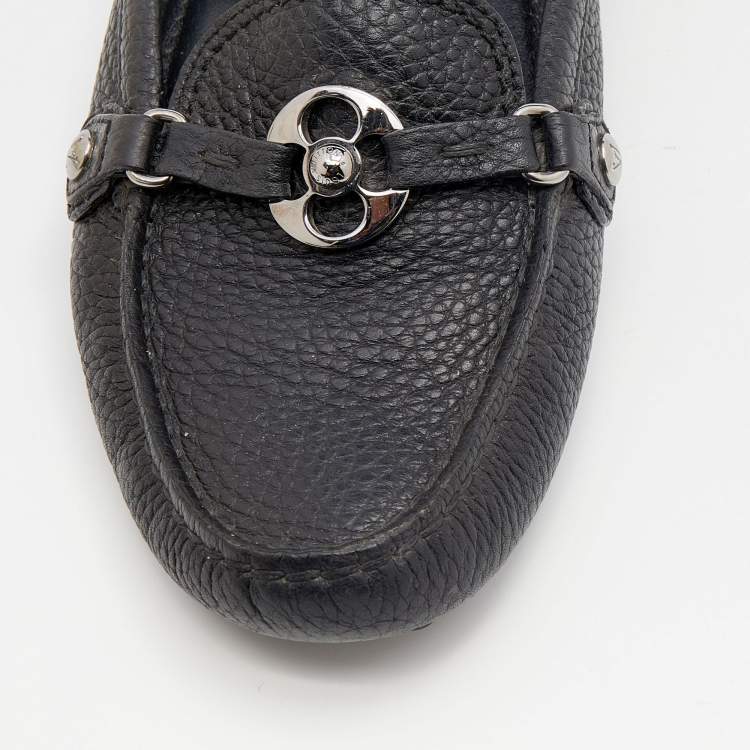 Pre Owned Louis Vuitton Black Grained Leather Rumor Loafers Size 38.5