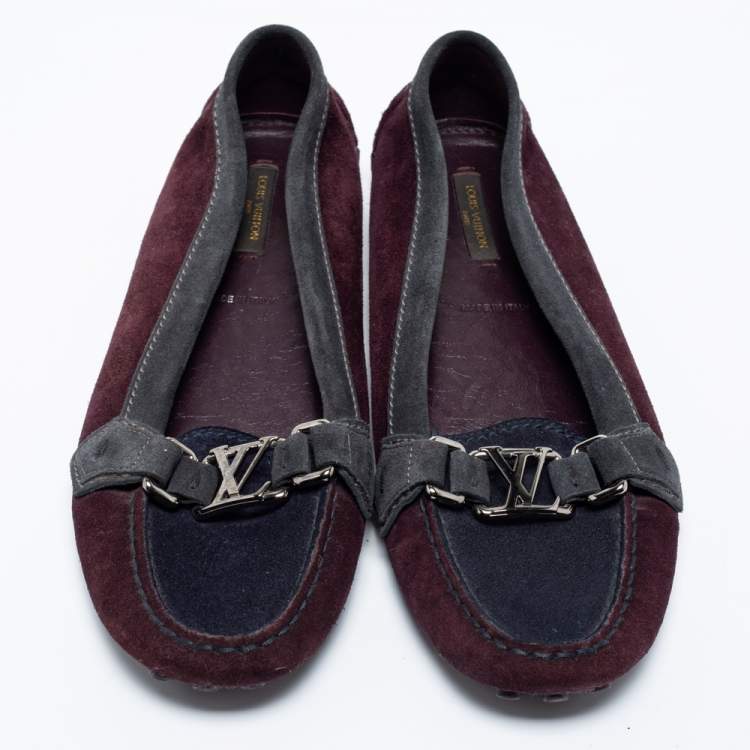 Pre Owned Louis Vuitton Multicolor Suede Loafers Size 39.5