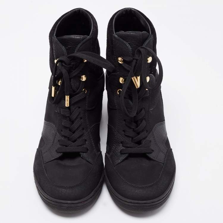 Pre Owned Louis Vuitton Black Monogram Empreinte Suede and Leather High-Top Sneakers Size 37.5