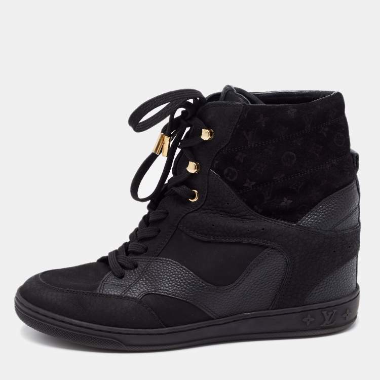 Pre Owned Louis Vuitton Black Monogram Empreinte Suede and Leather High-Top Sneakers Size 37.5