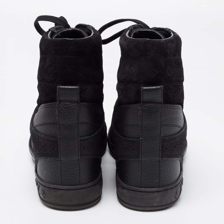 Pre Owned Louis Vuitton Black Monogram Empreinte Suede and Leather High-Top Sneakers Size 37.5