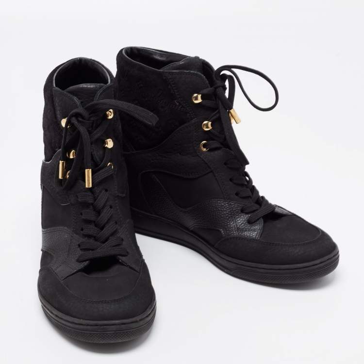 Pre Owned Louis Vuitton Black Monogram Empreinte Suede and Leather High-Top Sneakers Size 37.5