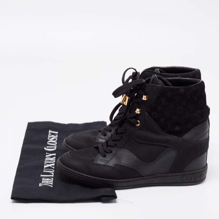 Pre Owned Louis Vuitton Black Monogram Empreinte Suede and Leather High-Top Sneakers Size 37.5