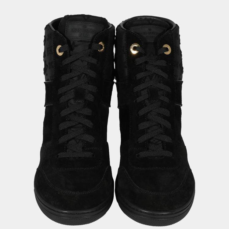 Pre Owned Louis Vuitton Black Suede Monogram Platform Sneaker EU 39.5