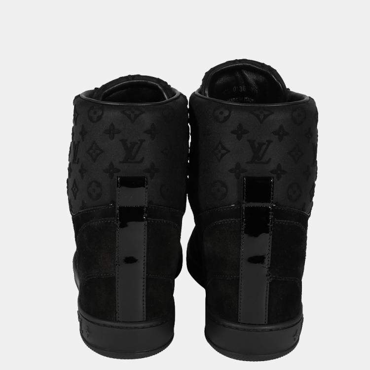 Pre Owned Louis Vuitton Black Suede Monogram Platform Sneaker EU 39.5