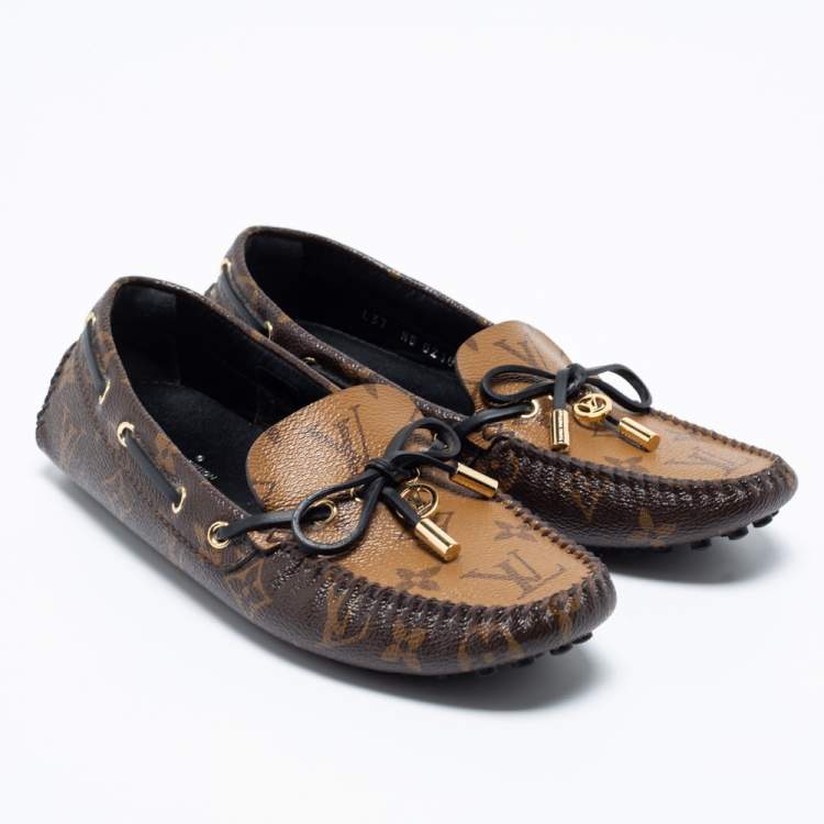 Pre Owned Louis Vuitton Brown Monogram Canvas Gloria Flat Loafers Size 37