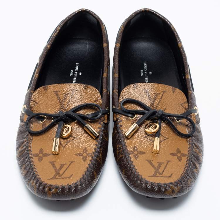 Pre Owned Louis Vuitton Brown Monogram Canvas Gloria Flat Loafers Size 37