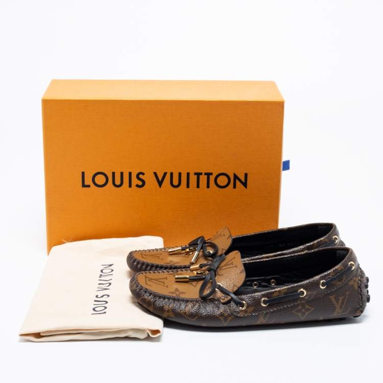 Pre Owned Louis Vuitton Brown Monogram Canvas Gloria Flat Loafers Size 37