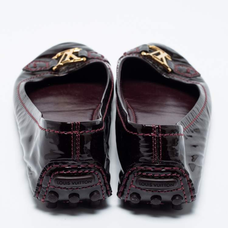 Pre Owned Louis Vuitton Burgundy Patent Leather Oxford Slip On Loafers Size 38