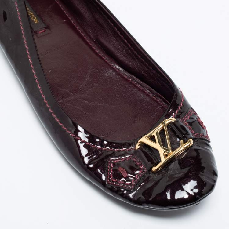 Pre Owned Louis Vuitton Burgundy Patent Leather Oxford Slip On Loafers Size 38