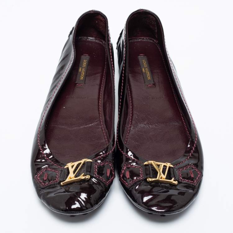 Pre Owned Louis Vuitton Burgundy Patent Leather Oxford Slip On Loafers Size 38