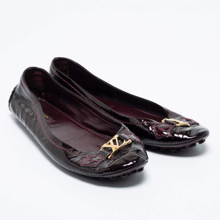 Pre Owned Louis Vuitton Burgundy Patent Leather Oxford Slip On Loafers Size 38