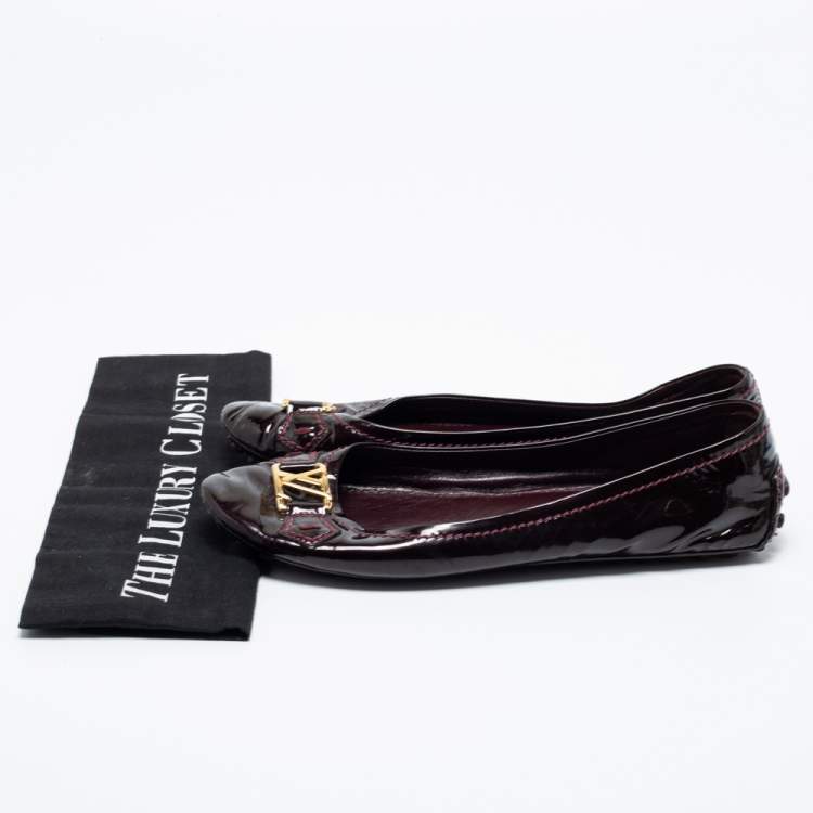 Pre Owned Louis Vuitton Burgundy Patent Leather Oxford Slip On Loafers Size 38