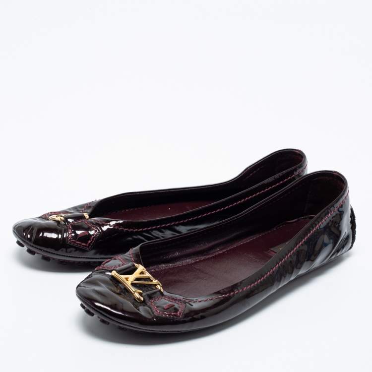 Pre Owned Louis Vuitton Burgundy Patent Leather Oxford Slip On Loafers Size 38