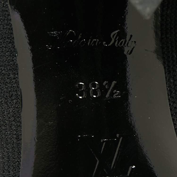 Pre Owned Louis Vuitton Black Knit Fabric LV Black Heart Sock Ankle Boots Size 38.5