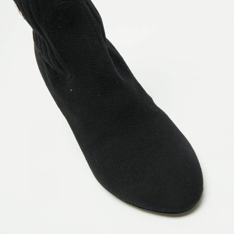 Pre Owned Louis Vuitton Black Knit Fabric LV Black Heart Sock Ankle Boots Size 38.5