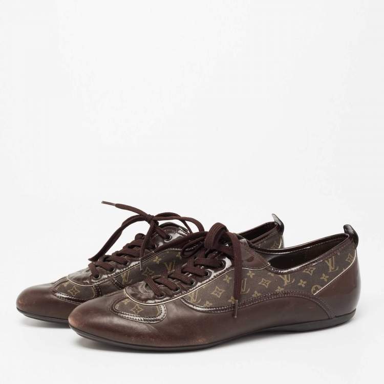 Louis Vuitton Brown Leather And Mini Lin Canvas Low Top Sneakers