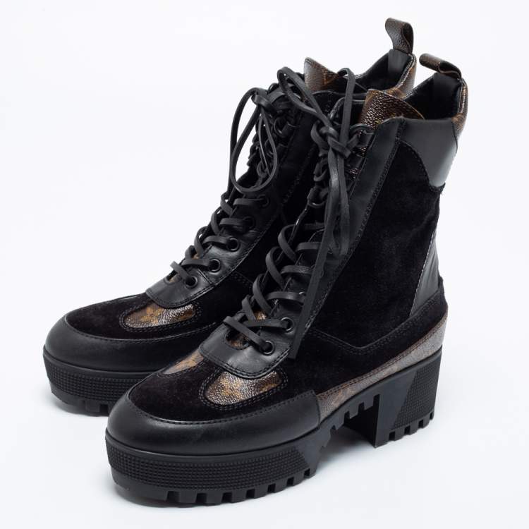 Louis Vuitton Black Monogram Canvas And Leather Laureate Platform Desert  Ankle Boots Size 38 Louis Vuitton