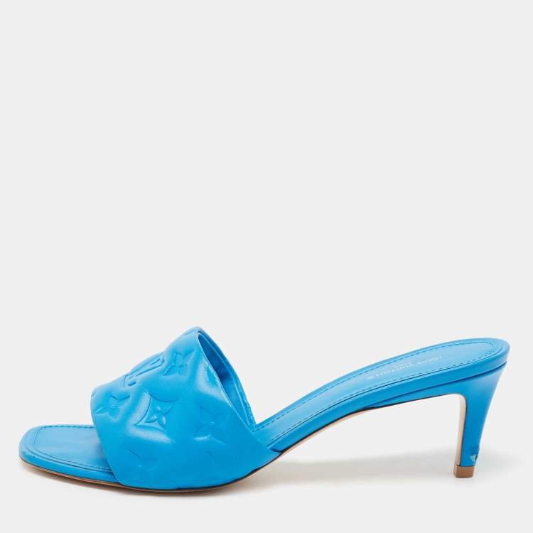 Louis Vuitton 36.5 Women's Blue Monogram Escale Lock It Mules Sandals Slides 825lv57