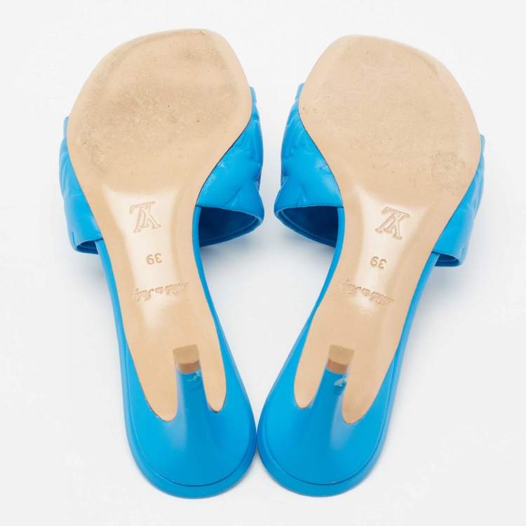 Pre Owned Louis Vuitton Blue Leather Revival Mule Sandals Size 39