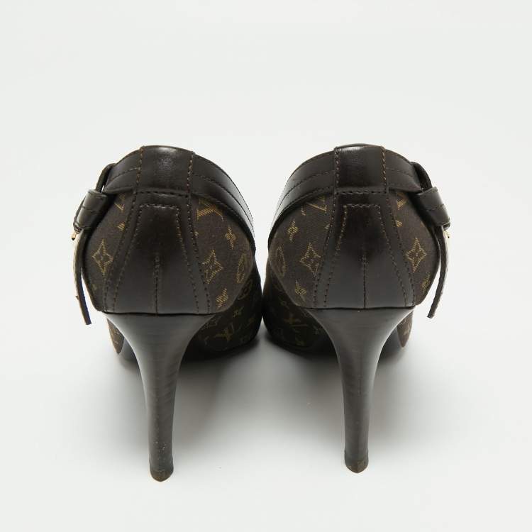 Pre Owned Louis Vuitton Brown Monogram Canvas Mini Lin Barbara Leather Cap Pointed Toe Pumps Size 36