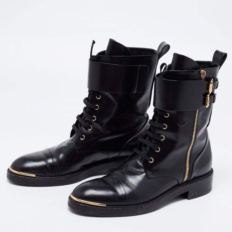 Louis Vuitton Black Leather Diplomacy Ranger Combat Boots Size 39