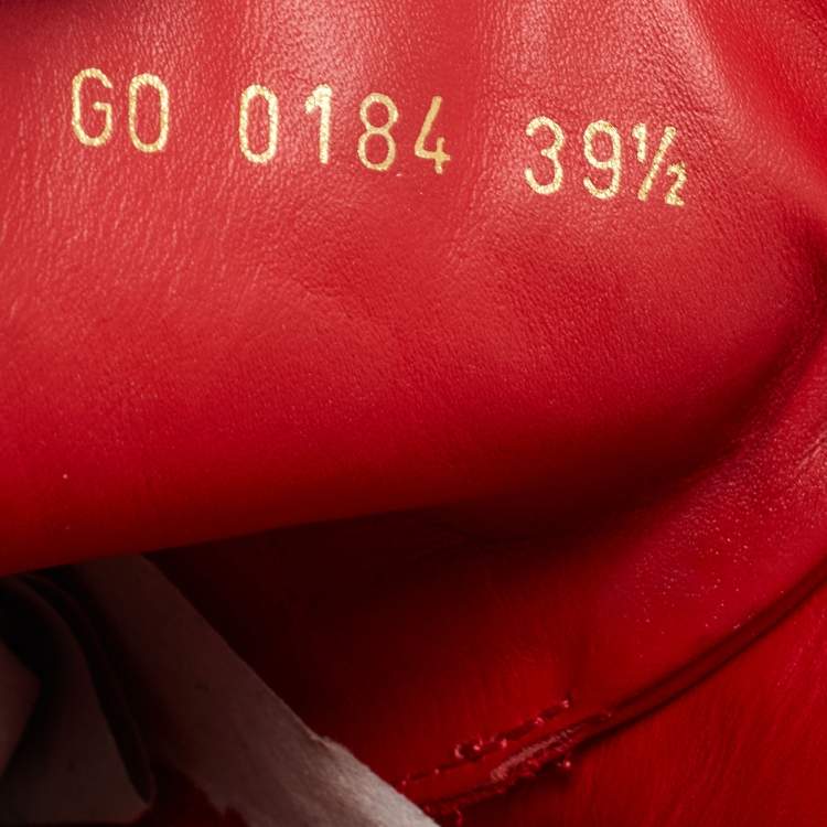 Pre Owned Louis Vuitton Red Leather And Embossed Monogram Suede Millenium Wedge Sneakers Size 39.5