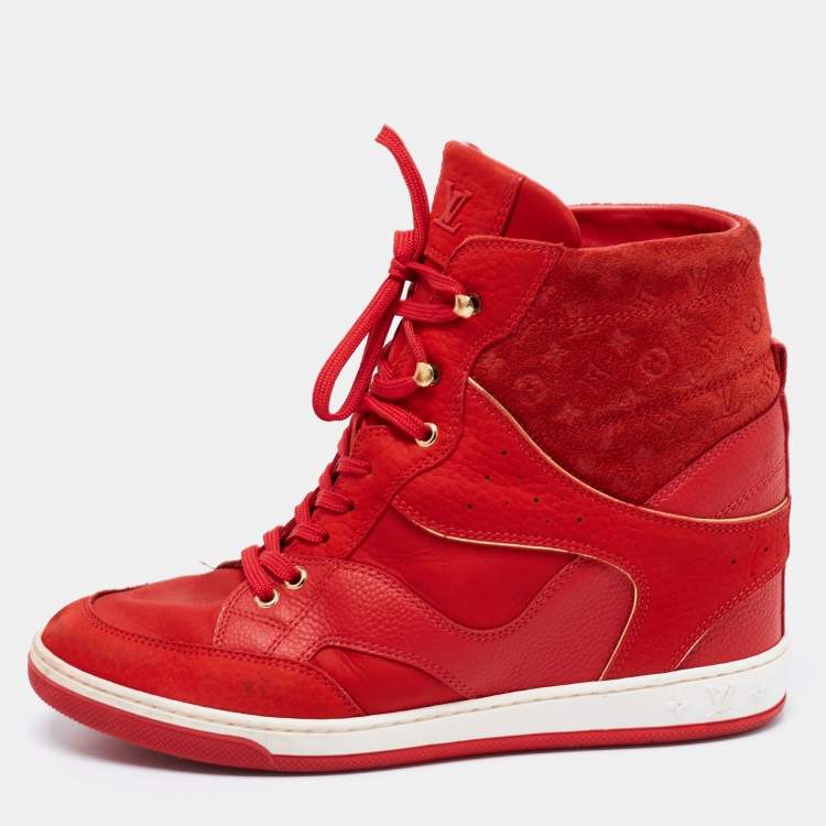 Louis Vuitton Red Leather And Embossed Monogram Suede Millenium Wedge  Sneakers Size 39.5 Louis Vuitton | The Luxury Closet