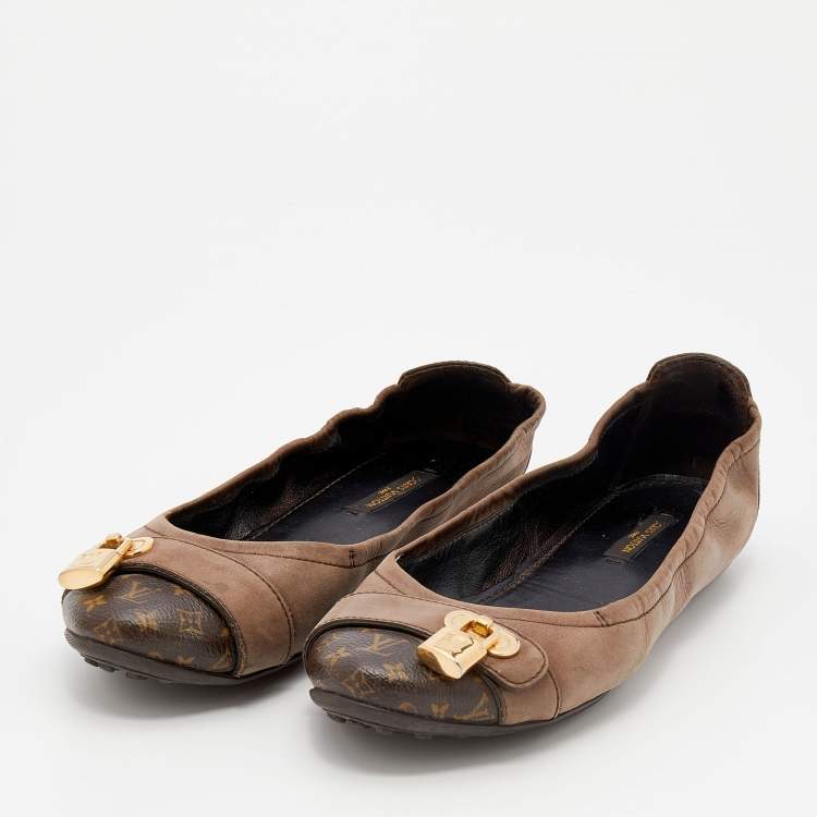 LOUIS VUITTON brown leather & monogram PASSENGER Flat Sandals Shoes 38
