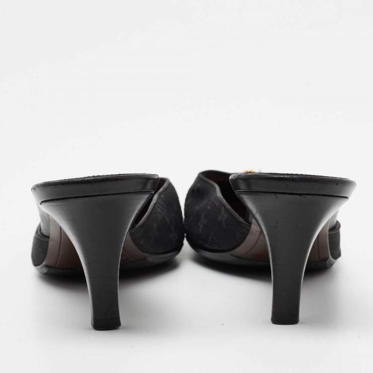 Pre Owned Louis Vuitton Black Monogram Canvas And Leather Slide Sandals Size 38.5
