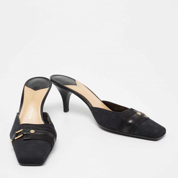 Pre Owned Louis Vuitton Black Monogram Canvas And Leather Slide Sandals Size 38.5
