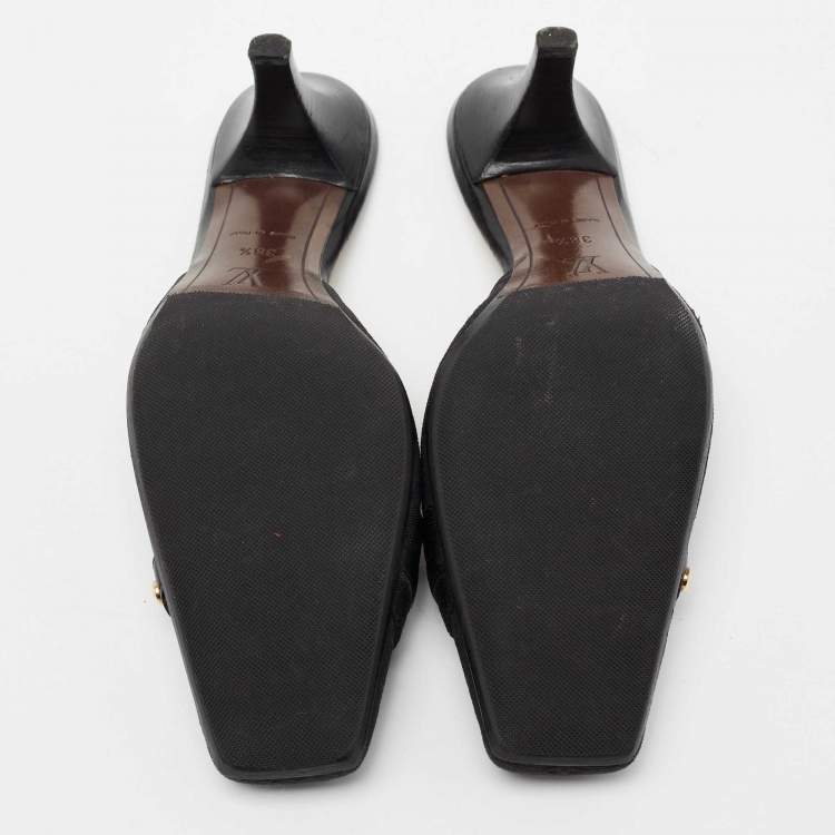 Pre Owned Louis Vuitton Black Monogram Canvas And Leather Slide Sandals Size 38.5