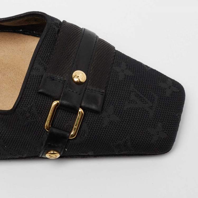 Pre Owned Louis Vuitton Black Monogram Canvas And Leather Slide Sandals Size 38.5