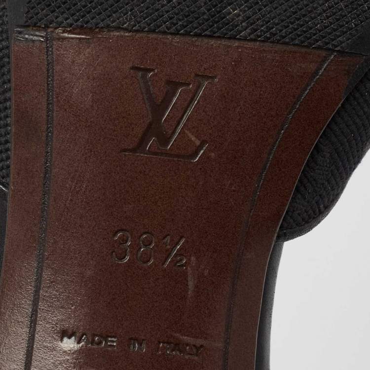 Pre Owned Louis Vuitton Black Monogram Canvas And Leather Slide Sandals Size 38.5