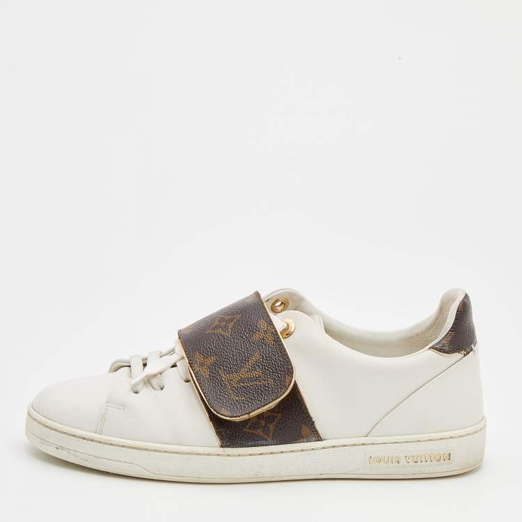 Louis Vuitton White Leather and Monogram Canvas Frontrow Low Top Sneakers  Size 37 Louis Vuitton