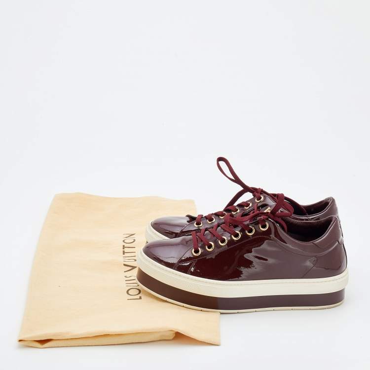 Pre Owned Louis Vuitton Burgundy Patent Leather Lace Up Platform Sneakers Size 38