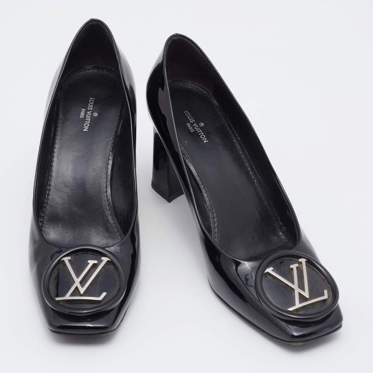 Pre Owned Louis Vuitton Black Patent Leather Madeleine Block Heel Pumps Size 38