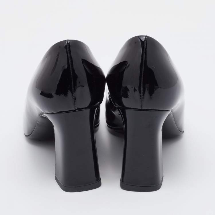 Pre Owned Louis Vuitton Black Patent Leather Madeleine Block Heel Pumps Size 38