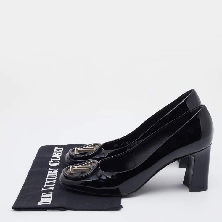 Pre Owned Louis Vuitton Black Patent Leather Madeleine Block Heel Pumps Size 38
