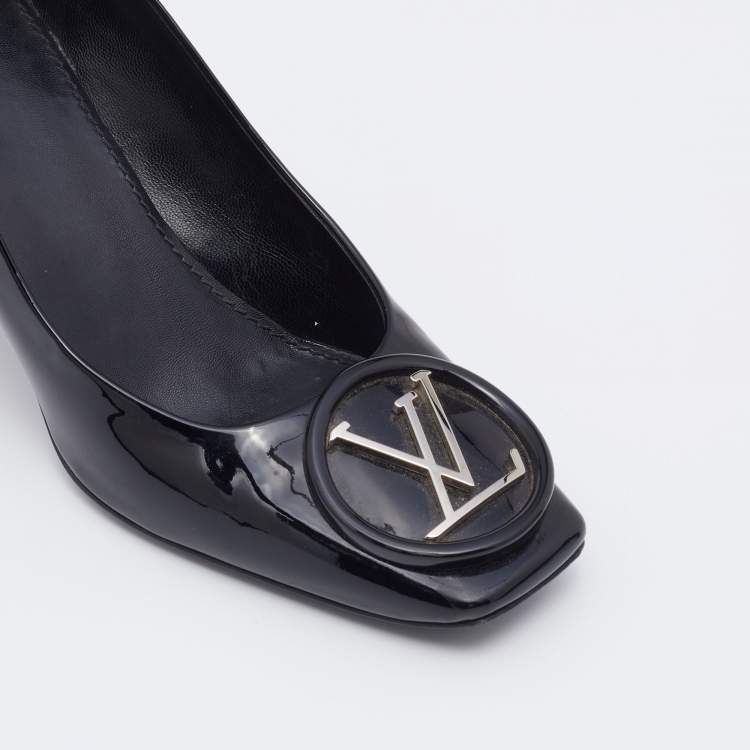 Pre Owned Louis Vuitton Black Patent Leather Madeleine Block Heel Pumps Size 38