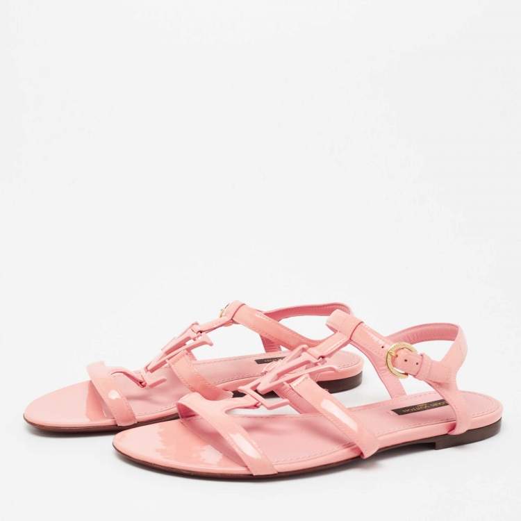 Louis Vuitton Peach Pink Patent Leather LV Logo Flat Ankle-Strap