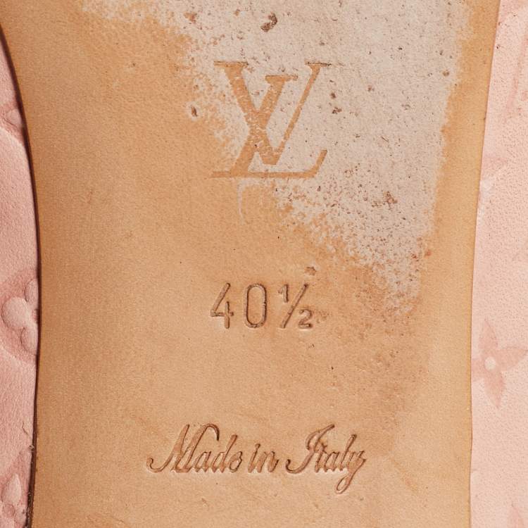 Pre Owned Louis Vuitton Light Pink Monogram Embossed Leather Bow Cap-Toe Ballet Flats Size 40.5