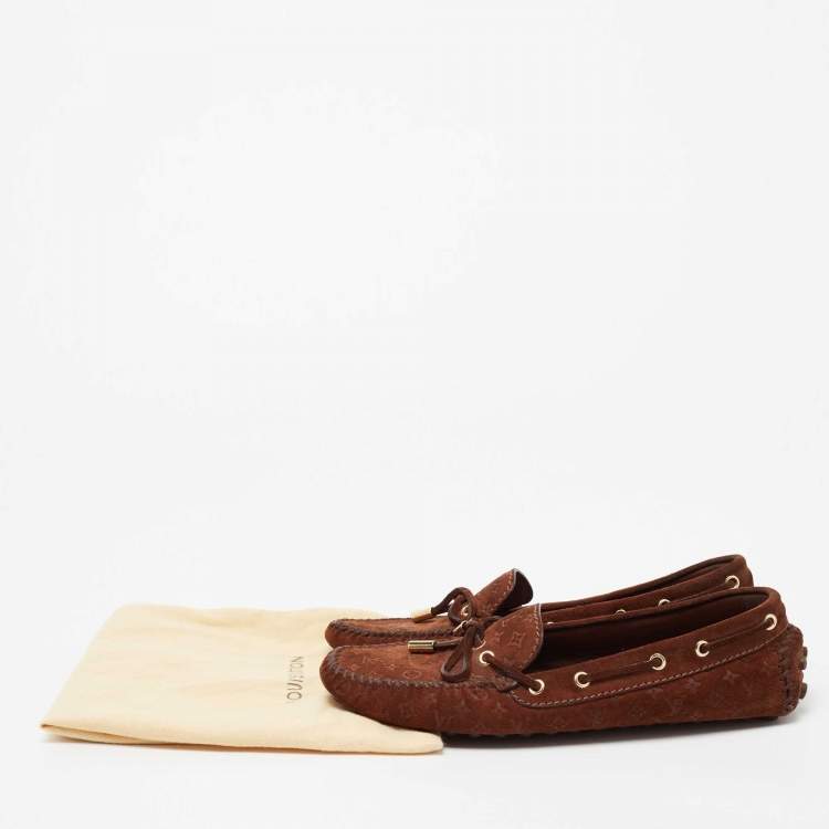 Pre Owned Louis Vuitton Brown Suede Gloria Slip On Loafers Size 37
