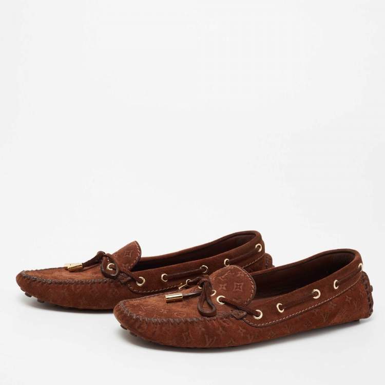 Pre Owned Louis Vuitton Brown Suede Gloria Slip On Loafers Size 37