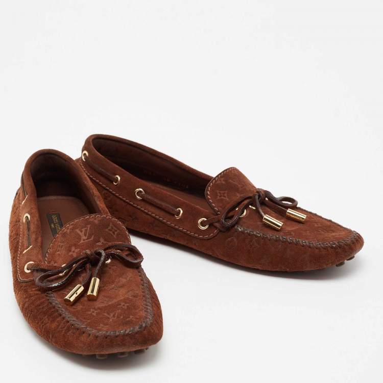 Pre Owned Louis Vuitton Brown Suede Gloria Slip On Loafers Size 37