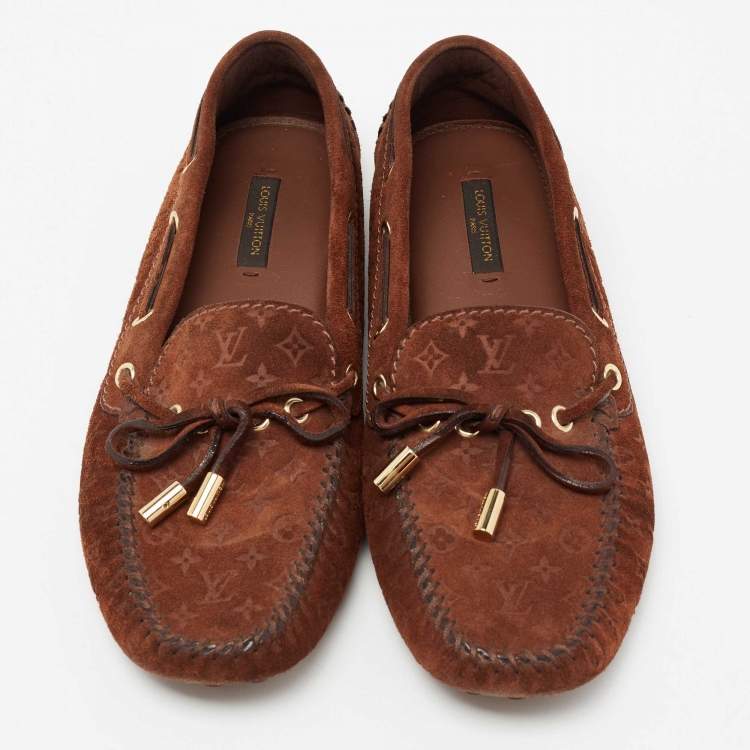 Pre Owned Louis Vuitton Brown Suede Gloria Slip On Loafers Size 37