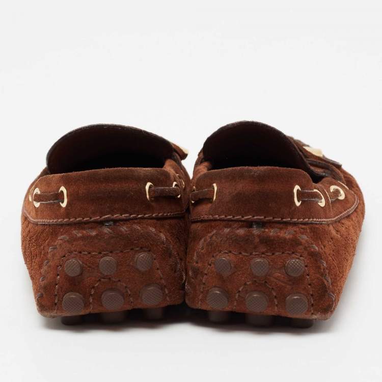 Pre Owned Louis Vuitton Brown Suede Gloria Slip On Loafers Size 37