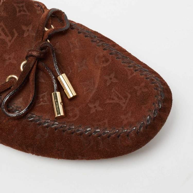 Pre Owned Louis Vuitton Brown Suede Gloria Slip On Loafers Size 37